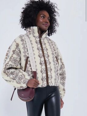 Isabel Marant Etoile Mackensy Cream & Gray Sherpa  Zip-Up coat